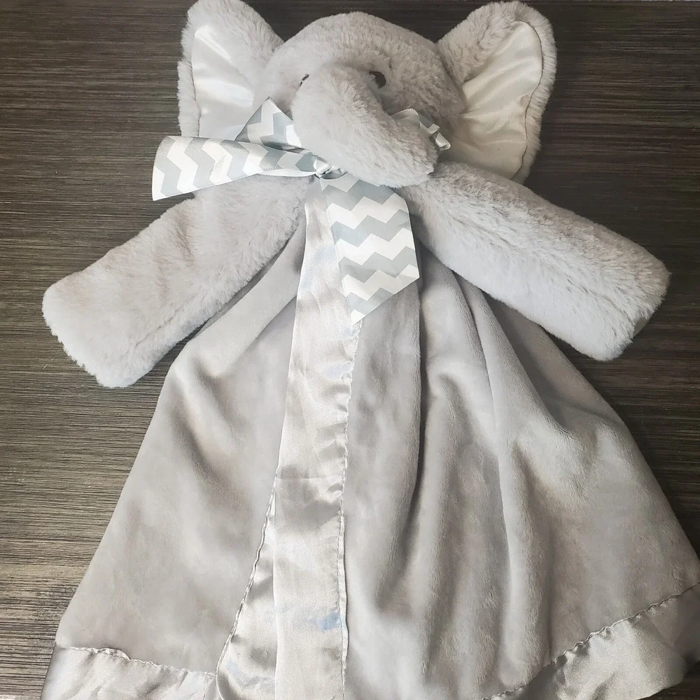 Bearington Baby Collection Elephant Lovey Security Blanket Gray Plush Satin Ears